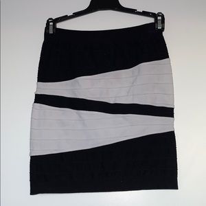 Black and white Bebe asymmetrical bandage skirt
